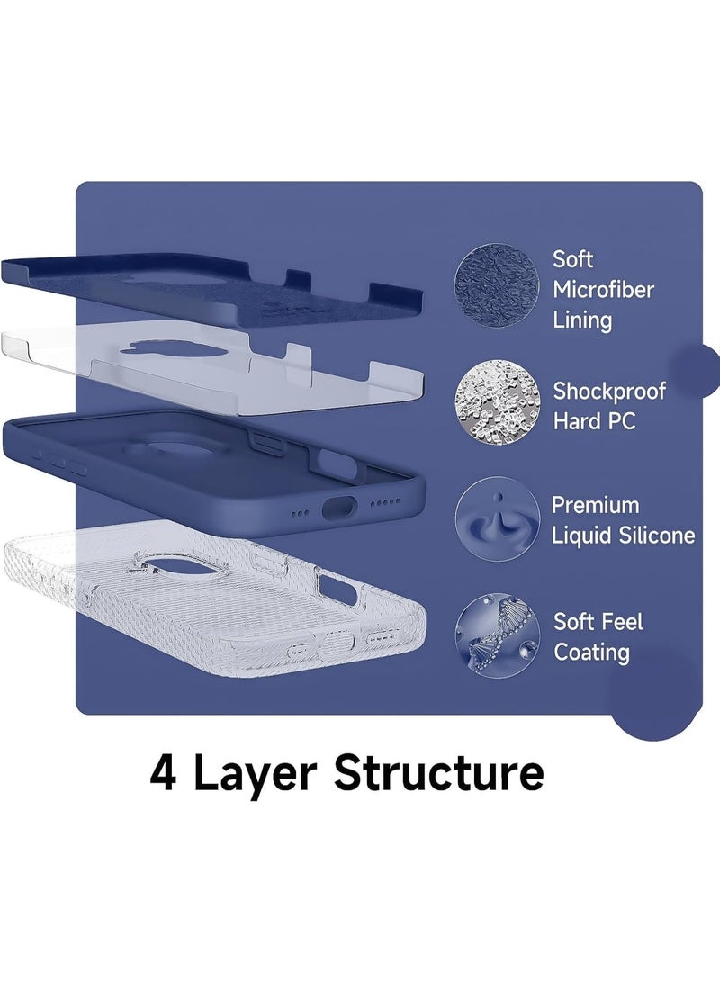 متوافق مع غطاء هاتف آيفون 16، مقاس 6.1 بوصة، نحيف، مصنوع من السيليكون السائل، 4 طبقات، مطاط جل ناعم، غطاء حماية للهاتف مقاوم للصدمات مع بطانة من الألياف الدقيقة المضادة للخدش (أزرق) - Image 3